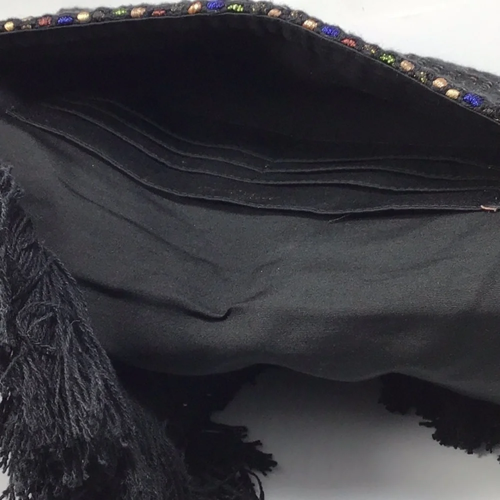 Stella & Dot Taj Black/Metallic Multicolored Woven Clutch.